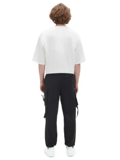 Cropp Spodnie*Czarne spodnie loose z paskiem czarny