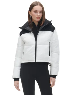 Cropp Kurtki, Płaszcze*Czarno-biała kurtka puffer z kapturem biały