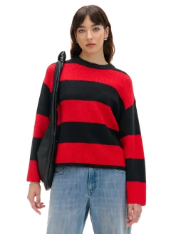 Cropp Swetry*Czarno- sweter w paski czerwony