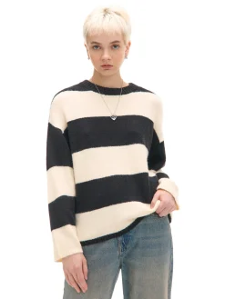 Cropp Swetry*Czarno- sweter w paski kremowy