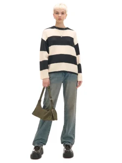 Cropp Swetry*Czarno- sweter w paski kremowy