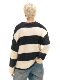 Cropp Swetry*Czarno- sweter w paski kremowy