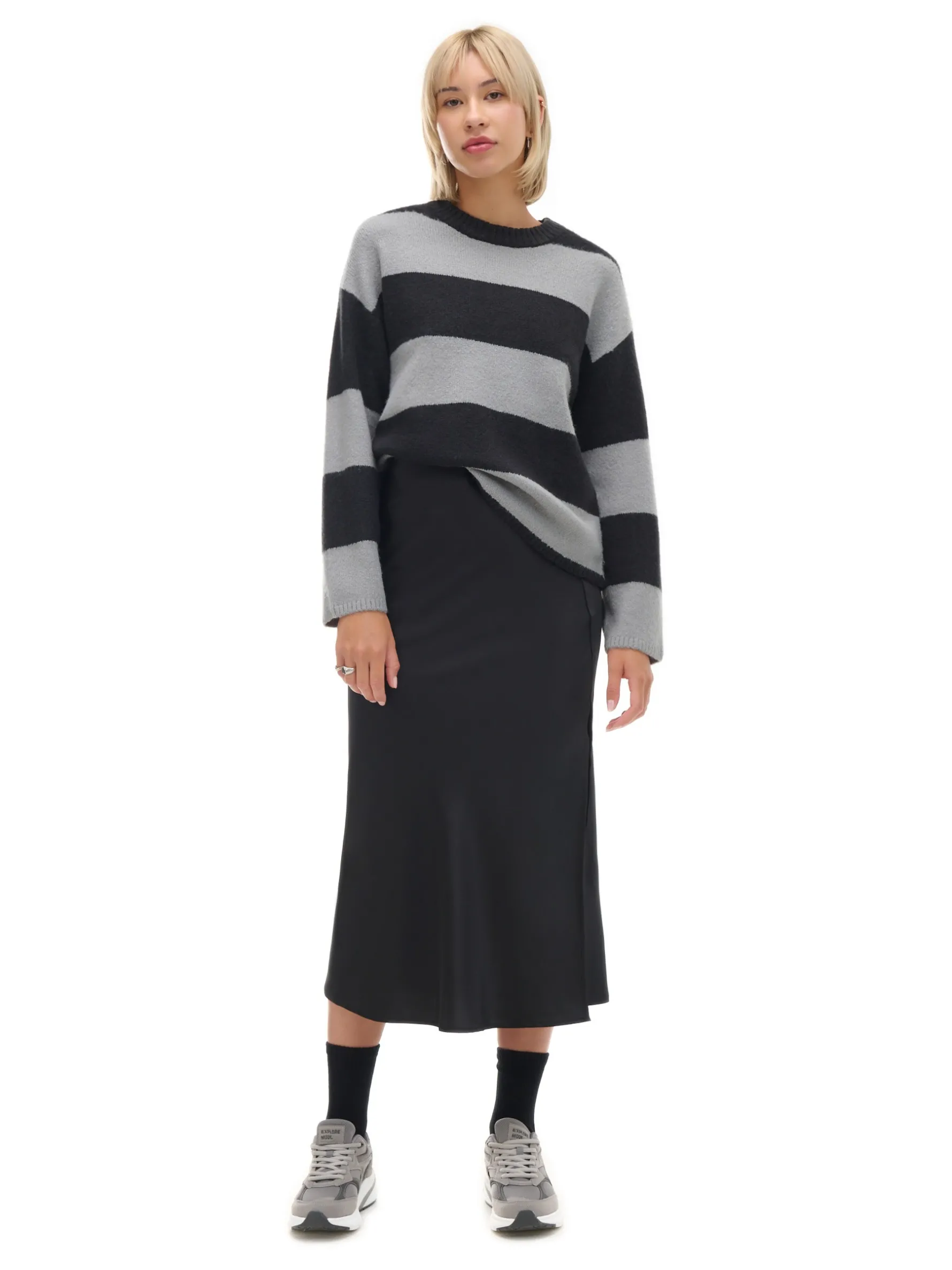 Cropp Swetry*Czarno-szary sweter w paski czarny