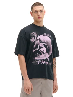 Cropp Koszulki*T-shirt boxy z nadrukiem czarny