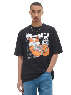 Cropp Koszulki*T-shirt z nadrukiem lisa czarny