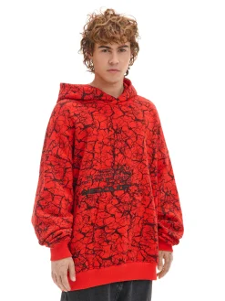 Cropp Bluzy*Czerwona bluza hoodie z nadrukiem all over czerwony