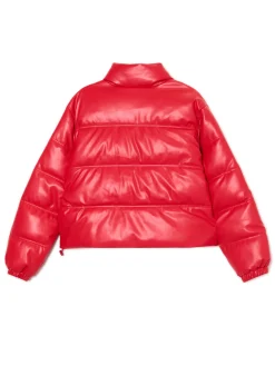 Cropp Kurtki, Płaszcze*Czerwona kurtka puffer z efektem skóry czerwony