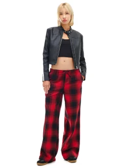 Cropp Spodnie*Czerwone spodnie w kratę czerwony