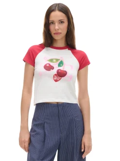 Cropp Koszulki, Topy*Dopasowany T-shirt z wiśniami biały