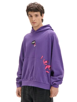 Cropp Bluzy*Fioletowa bluza z kapturem i nadrukami fioletowy
