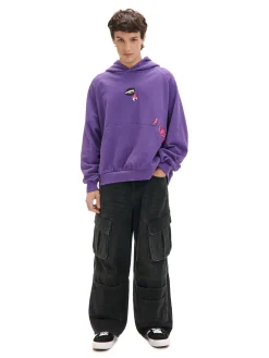 Cropp Bluzy*Fioletowa bluza z kapturem i nadrukami fioletowy
