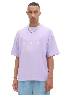 Cropp Koszulki*Fioletowa koszulka z nadrukiem fioletowy