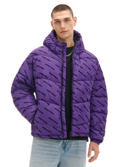 Cropp Kurtki Zimowe|Kurtki, Płaszcze*Fioletowa kurtka puffer z kapturem fioletowy