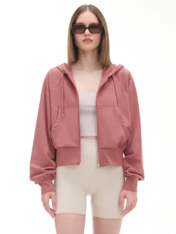 Cropp Bluzy*Gładka rozpinana bluza z kapturem różowy
