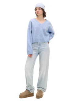 Cropp Swetry*Gładki jasnoniebieski sweter błękitny