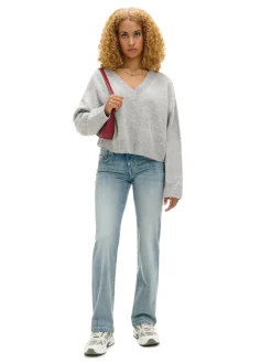 Cropp Swetry*Gładki jasnoszary sweter jasnyszary