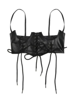 Cropp Paski*Gorsetowy top z imitacji skóry czarny