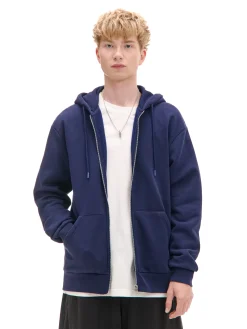 Cropp Bluzy*Granatowa rozpinana bluza z kapturem granatowy