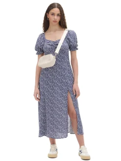 Cropp Sukienki, Kombinezony*Granatowa sukienka midi w stokrotki granatowy