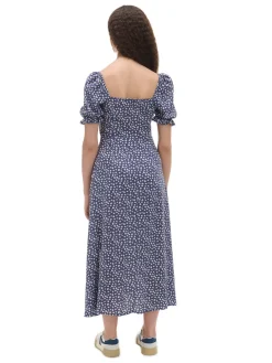 Cropp Sukienki, Kombinezony*Granatowa sukienka midi w stokrotki granatowy