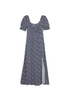 Cropp Sukienki, Kombinezony*Granatowa sukienka midi w stokrotki granatowy