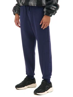 Cropp Spodnie*Granatowe dresowe joggery z nadrukiem na nogawce granatowy