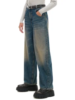 Cropp Jeansy*Granatowe jeansy skater z efektem sprania granatowy