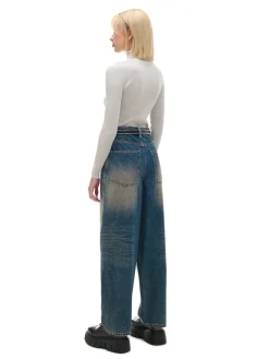 Cropp Jeansy*Granatowe jeansy skater z efektem sprania granatowy