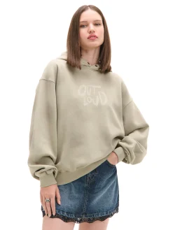 Cropp Bluzy*Jasna bluza z kapturem i nadrukami kremowy