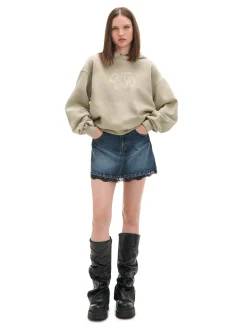 Cropp Bluzy*Jasna bluza z kapturem i nadrukami kremowy