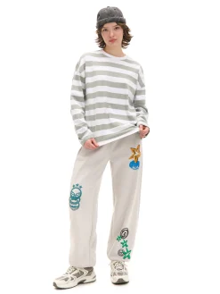 Cropp Spodnie|Sety*Jasne dresowe joggery z nadrukiem jasnyszary