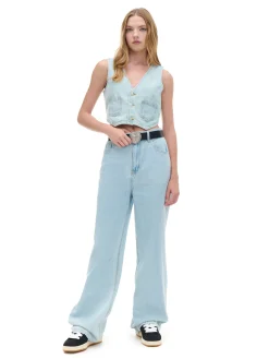 Cropp Jeansy*Jasne jeansy retro wide leg niebieski