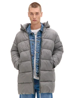 Cropp Kurtki Zimowe|Kurtki, Płaszcze*Jasnoszary pikowany płaszcz z kapturem jasnyszary