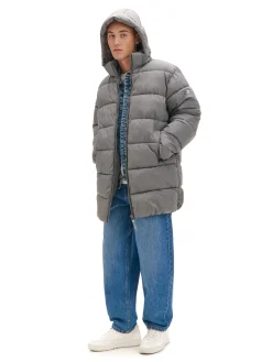 Cropp Kurtki Zimowe|Kurtki, Płaszcze*Jasnoszary pikowany płaszcz z kapturem jasnyszary