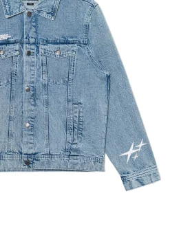 Cropp Kurtki, Płaszcze*Jeansowa kurtka z nadrukami niebieski