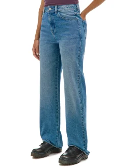 Cropp Jeansy*Jeansy straight z efektem sprania niebieski