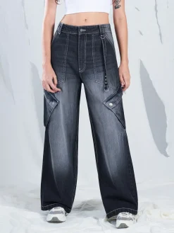 Cropp Jeansy*Jeansy super baggy czarny