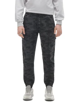 Cropp Spodnie*Joggery cargo z nadrukiem moro szary