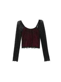 Cropp Koszulki, Topy*Koronkowa bluzka z dekoracyjnym wykończeniem czerwony