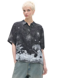 Cropp Koszule, Bluzki*Koszula oversize z artystycznym nadrukiem wielobarwny