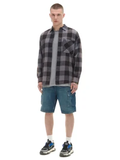 Cropp Koszule*Koszula w kratę z kieszonką surowygranatowy
