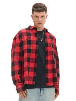 Cropp Koszule*Koszula w kratę z postrzępieniami czerwony