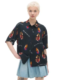 Cropp Koszule, Bluzki*Koszula z nadrukiem z różami czarny