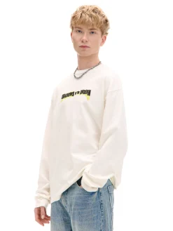 Cropp Koszulki*Koszulka longsleeve z autorskimi nadrukami kremowy