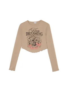 Cropp Koszulki, Topy*Koszulka longsleeve z marszczonym wykończeniem brązowy