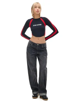 Cropp Koszulki, Topy*Koszulka longsleeve z racingowym nadrukiem czarny