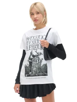 Cropp Koszulki, Topy*Koszulka oversize z Beetlejuice biały