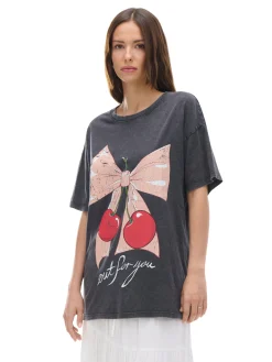 Cropp Koszulki, Topy*Koszulka oversize z motywem wiśni szary