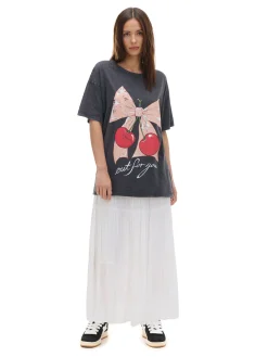 Cropp Koszulki, Topy*Koszulka oversize z motywem wiśni szary