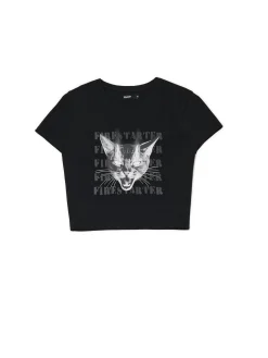 Cropp Koszulki, Topy*Koszulka z nadrukiem kota czarny